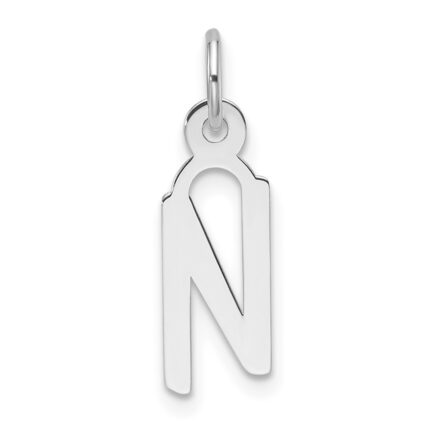 14K White Gold  Slanted Block Letter N Initial Charm