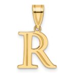 14k Polished Etched Letter R Initial Pendant