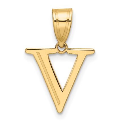 14k Polished Etched Letter V Initial Pendant