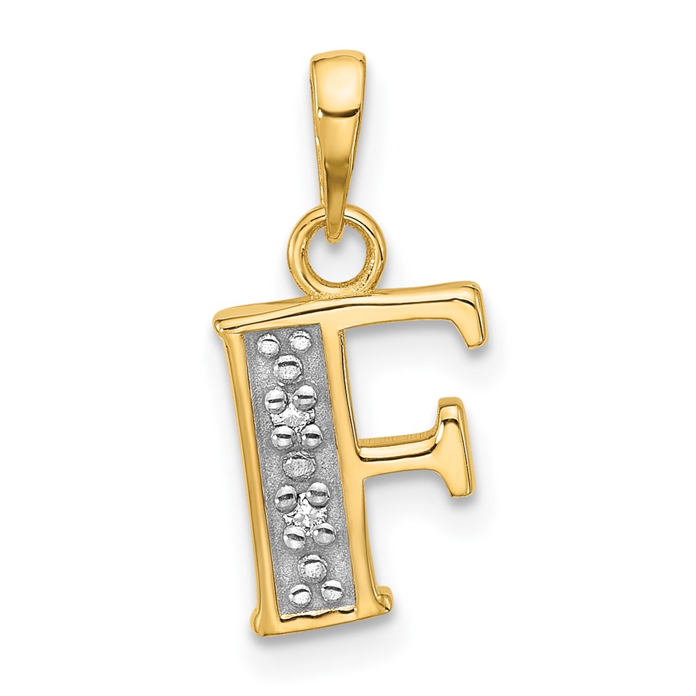 YC1541F.jpg 14K with Rhodium Diamond Letter F Initial Pendant - Image 1