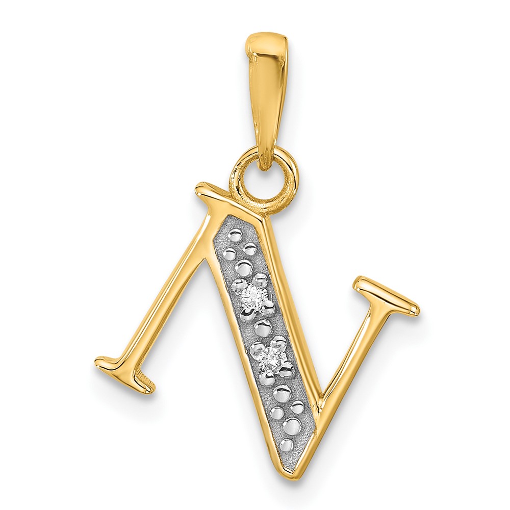 YC1541N.jpg 14K with Rhodium Diamond Letter N Initial Pendant - Image 1