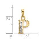 14K with Rhodium Diamond Letter P Initial Pendant - Image 4