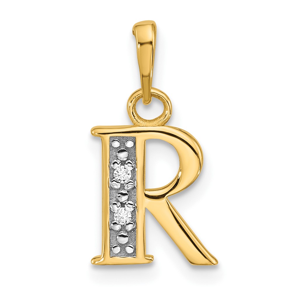 YC1541R.jpg 14K with Rhodium Diamond Letter R Initial Pendant - Image 1