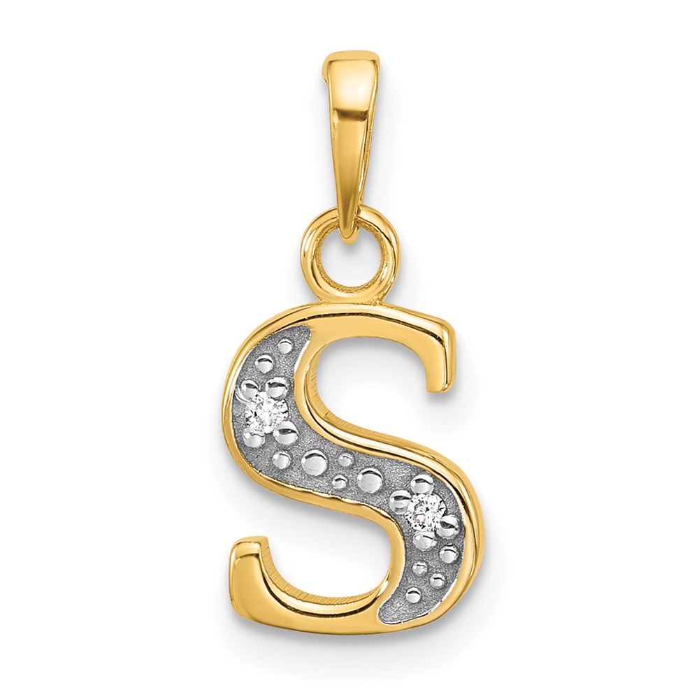 YC1541S.jpg 14K with Rhodium Diamond Letter S Initial Pendant - Image 1