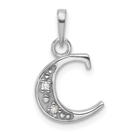 14K White Gold Diamond Letter C Initial Pendant