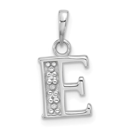 14K White Gold Diamond Letter E Initial Pendant