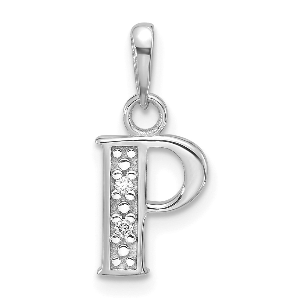 YC1541WP.jpg 14K White Gold Diamond Letter P Initial Pendant - Image 1