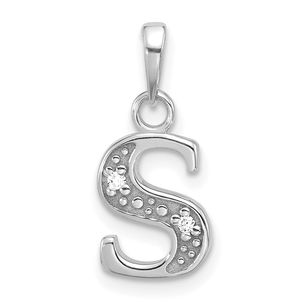 YC1541WS.jpg 14K White Gold Diamond Letter S Initial Pendant - Image 1