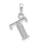 14K White Gold Diamond Letter T Initial Pendant - Image 3
