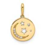14k Polished CZ Moon and Stars in Disc Pendant