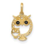 14K Polished Black and White CZ Mommy and Baby Owl Pendant - Image 3