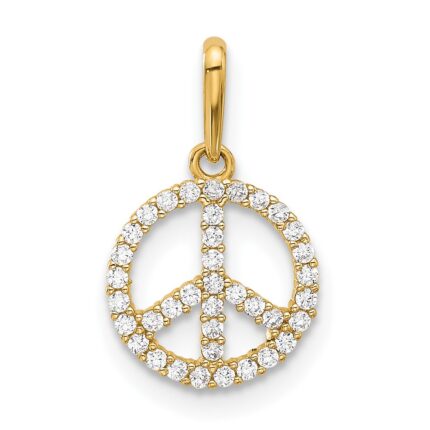 14k Polished CZ Peace Sign Pendant