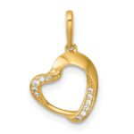 14k Polished CZ Fancy Open Heart Charm / Pendant