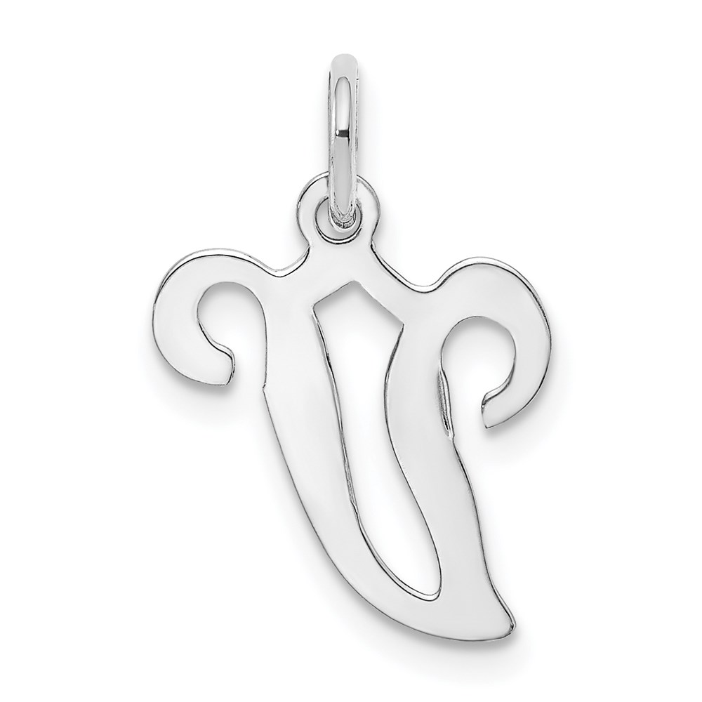 YC249V.jpg 14KW White Gold Script Letter V Initial Charm - Image 1