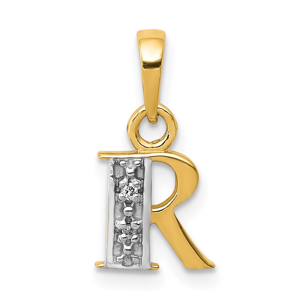 YC250R.jpg 14KY with Rhodium Diamond Letter R Initial Pendant - Image 1
