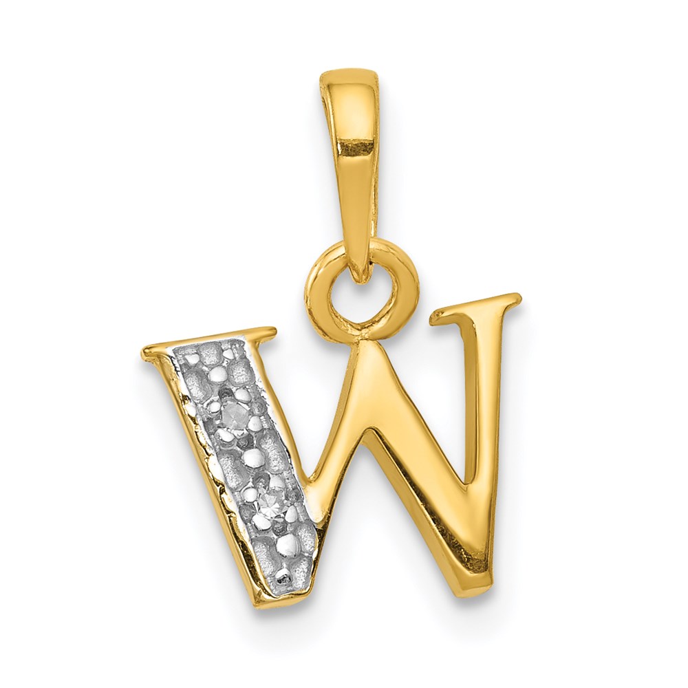 YC250W.jpg 14KY with Rhodium Diamond Letter W Initial Pendant - Image 1