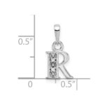 14KW Rhodium-plated Diamond Letter R Initial Pendant - Image 3