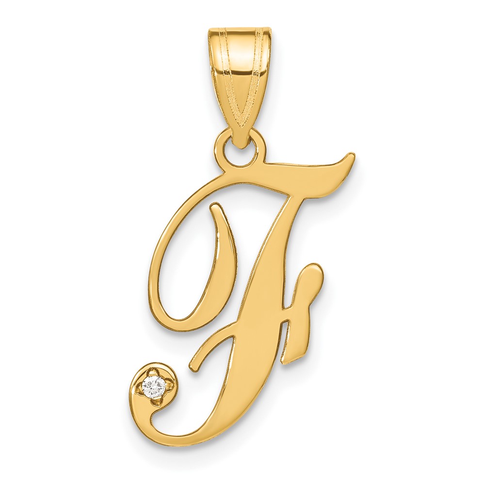 YC252F.jpg 14KY Script Letter F Initial Pendant with Diamond - Image 1
