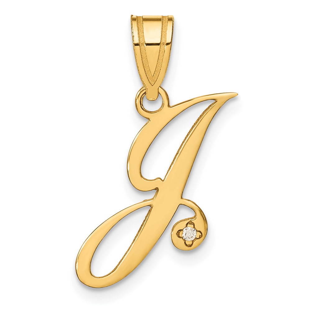 YC252J.jpg 14KY Diamond Script Letter J Initial Pendant - Image 1