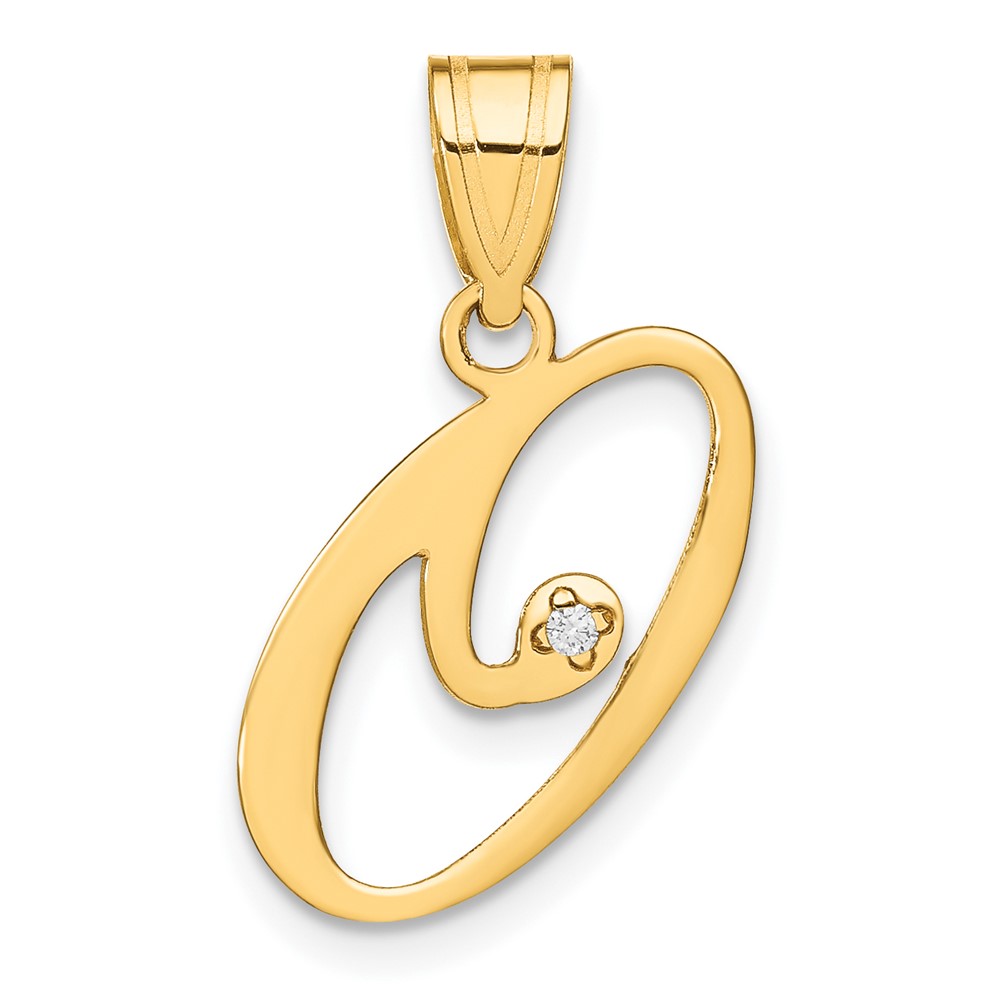 YC252O.jpg 14KY Script Letter O Initial Pendant with Diamond - Image 1