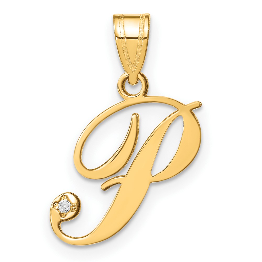 YC252P.jpg 14KY Script Letter P Initial Pendant with Diamond - Image 1