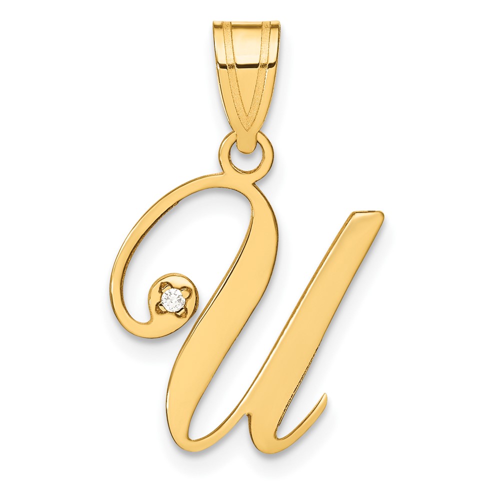 YC252U.jpg 14KY Script Letter U Initial Pendant with Diamond - Image 1