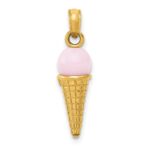 14K Satin Polished 3-D Pink Quartz Bead Ice Cream Cone Charm