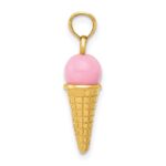 14K Satin Polished 3-D Pink Quartz Bead Ice Cream Cone Charm - Image 2