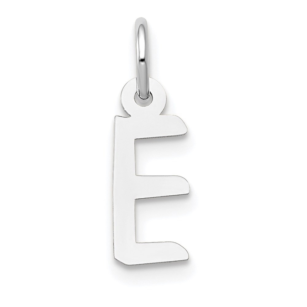 YC645E.jpg 14K White Gold Small Slanted Block Letter E Initial Charm - Image 1