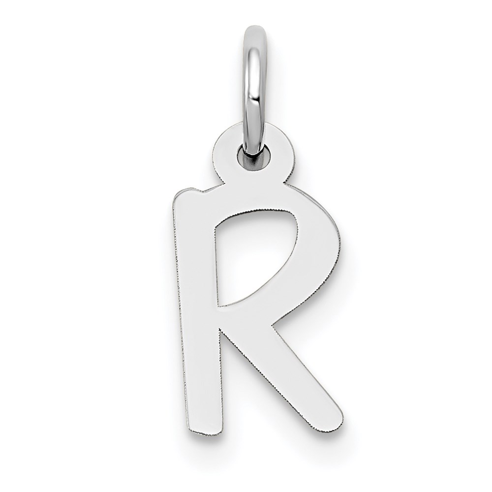 YC645R.jpg 14K White Gold Small Slanted Block Letter R Initial Charm - Image 1