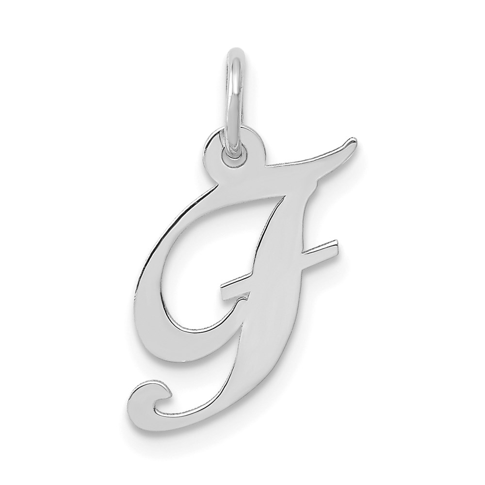 YC651F.jpg 14k White Gold Small Fancy Script Letter F Initial Charm - Image 1