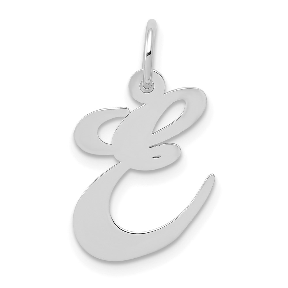 YC653E.jpg 14K White Gold Medium Fancy Script Letter E Initial Charm - Image 1