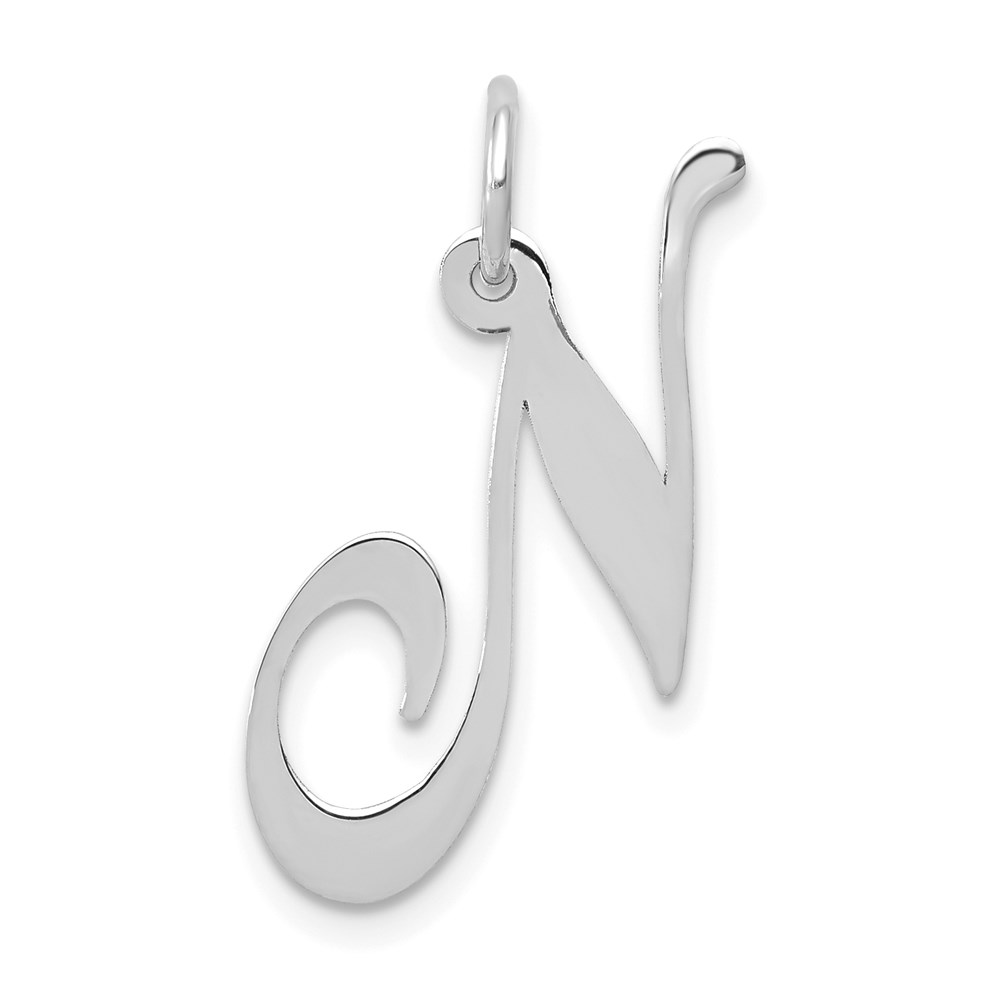YC653N.jpg 14K White Gold Medium Fancy Script Letter N Initial Charm - Image 1