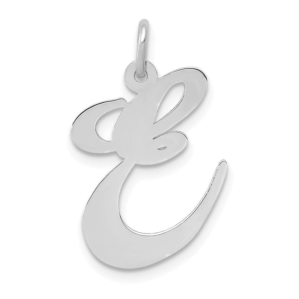YC655E.jpg 14k White Gold Large Fancy Script Letter E Initial Charm - Image 1