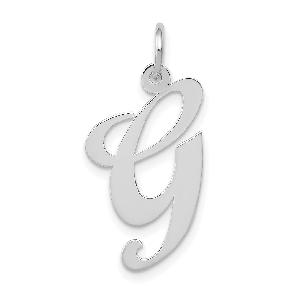 YC655G.jpg 14k White Gold Large Fancy Script Letter G Initial Charm - Image 1