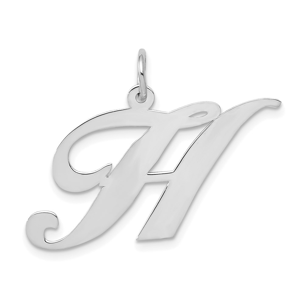 YC655H.jpg 14k White Gold Large Fancy Script Letter H Initial Charm - Image 1