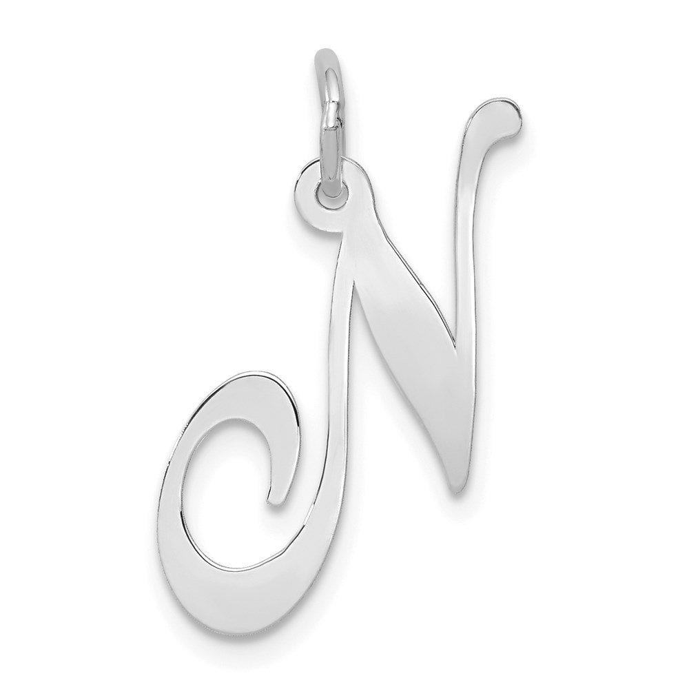 YC655N.jpg 14k White Gold Large Fancy Script Letter N Initial Charm - Image 1