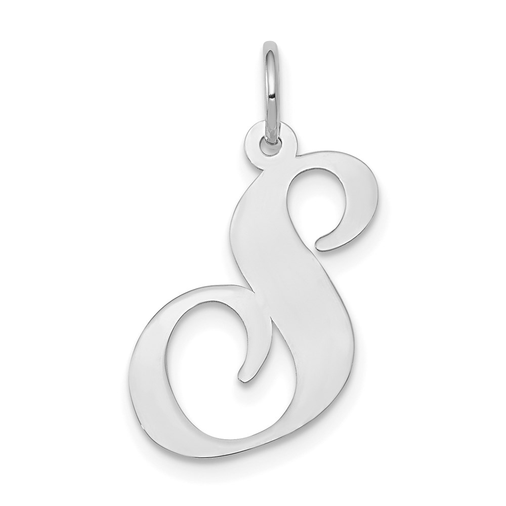 YC655S.jpg 14k White Gold Large Fancy Script Letter S Initial Charm - Image 1