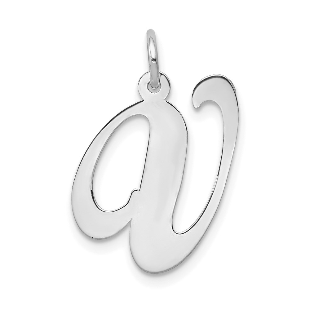 YC655V.jpg 14k White Gold Large Fancy Script Letter V Initial Charm - Image 1