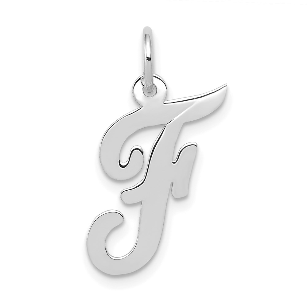 YC661F.jpg 14k White Gold Medium Script Letter F Initial Charm - Image 1
