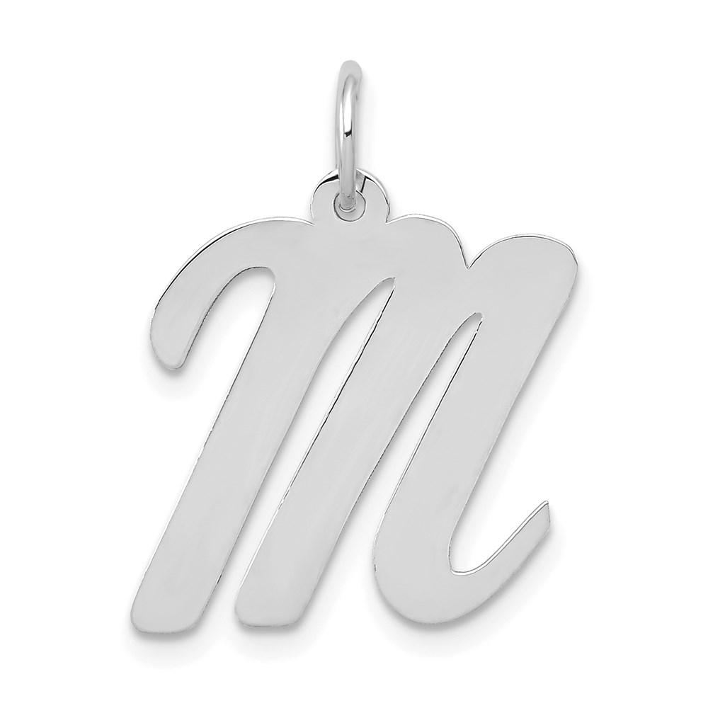 YC663M.jpg 14k White Gold Large Script Letter M Initial Charm - Image 1