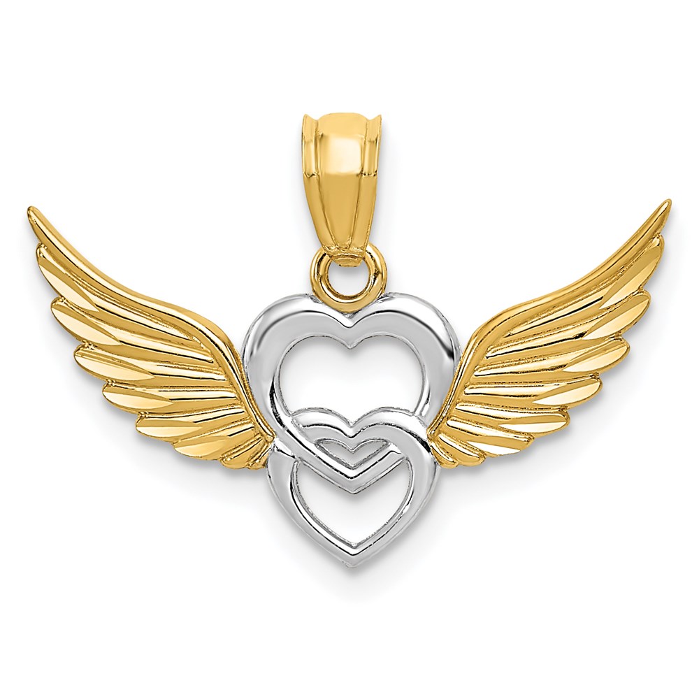 YC790.jpg 14K and White Rhodium Polished Hearts with Wings Pendant - Image 1