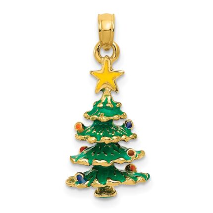 14k 3-D Enameled Christmas Tree Pendant