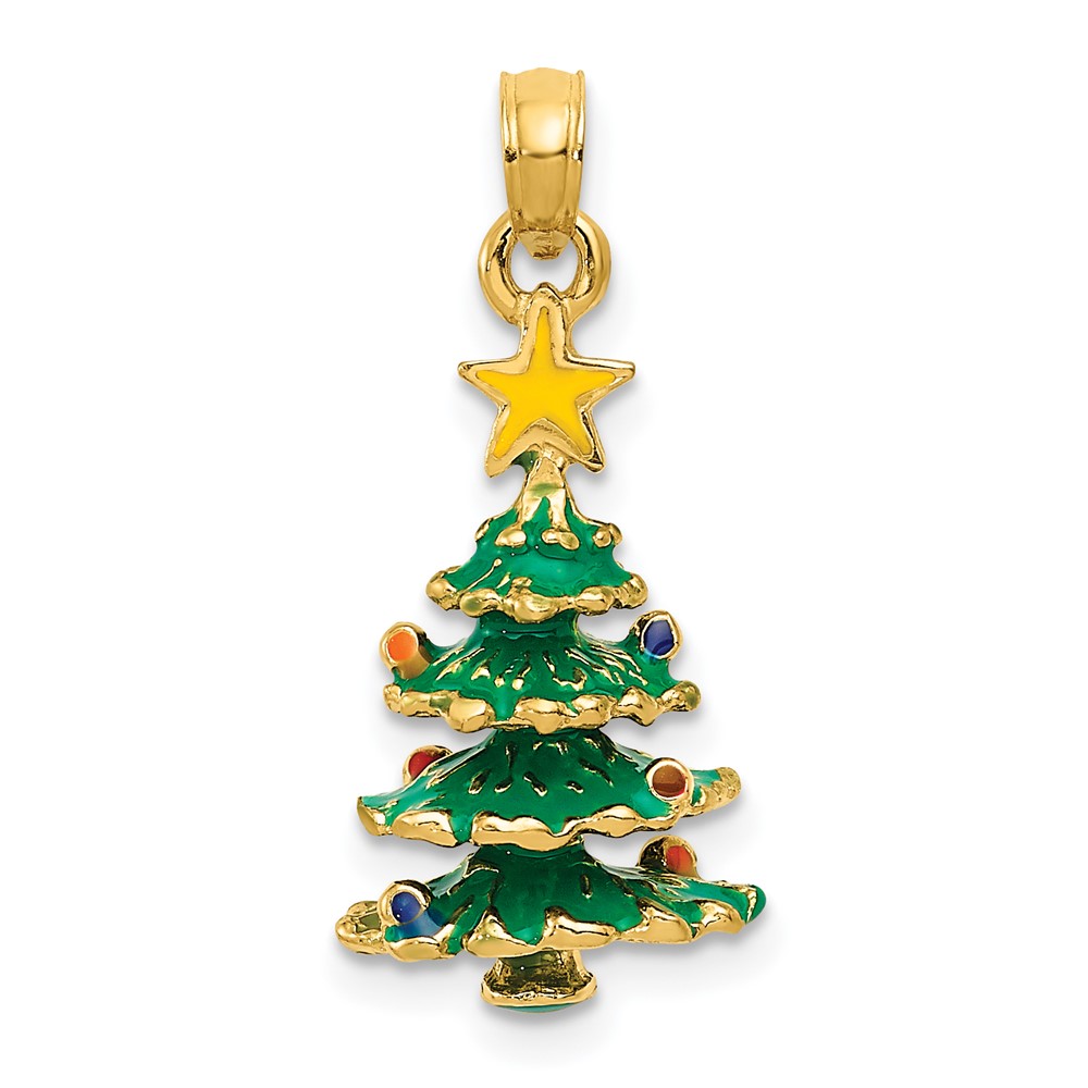 YC935.jpg 14k 3-D Enameled Christmas Tree Pendant - Image 1
