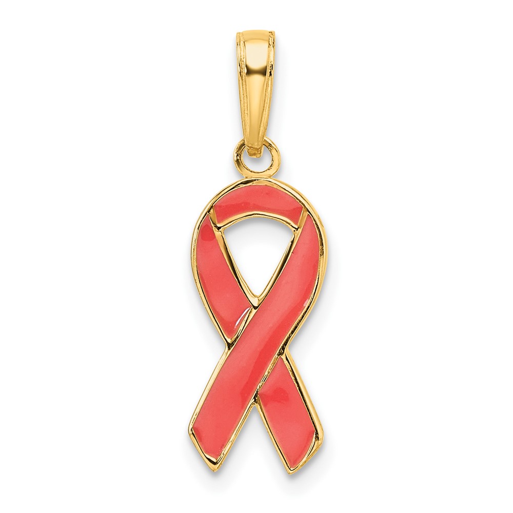 YC948.jpg 14k Pink Enameled Awareness Ribbon Pendant - Image 1