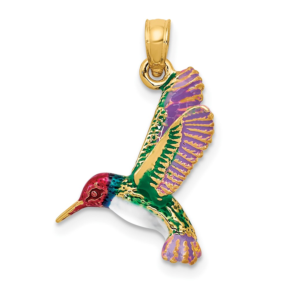 YC958.jpg 14k Enameled 3-D Hummingbird Pendant - Image 1